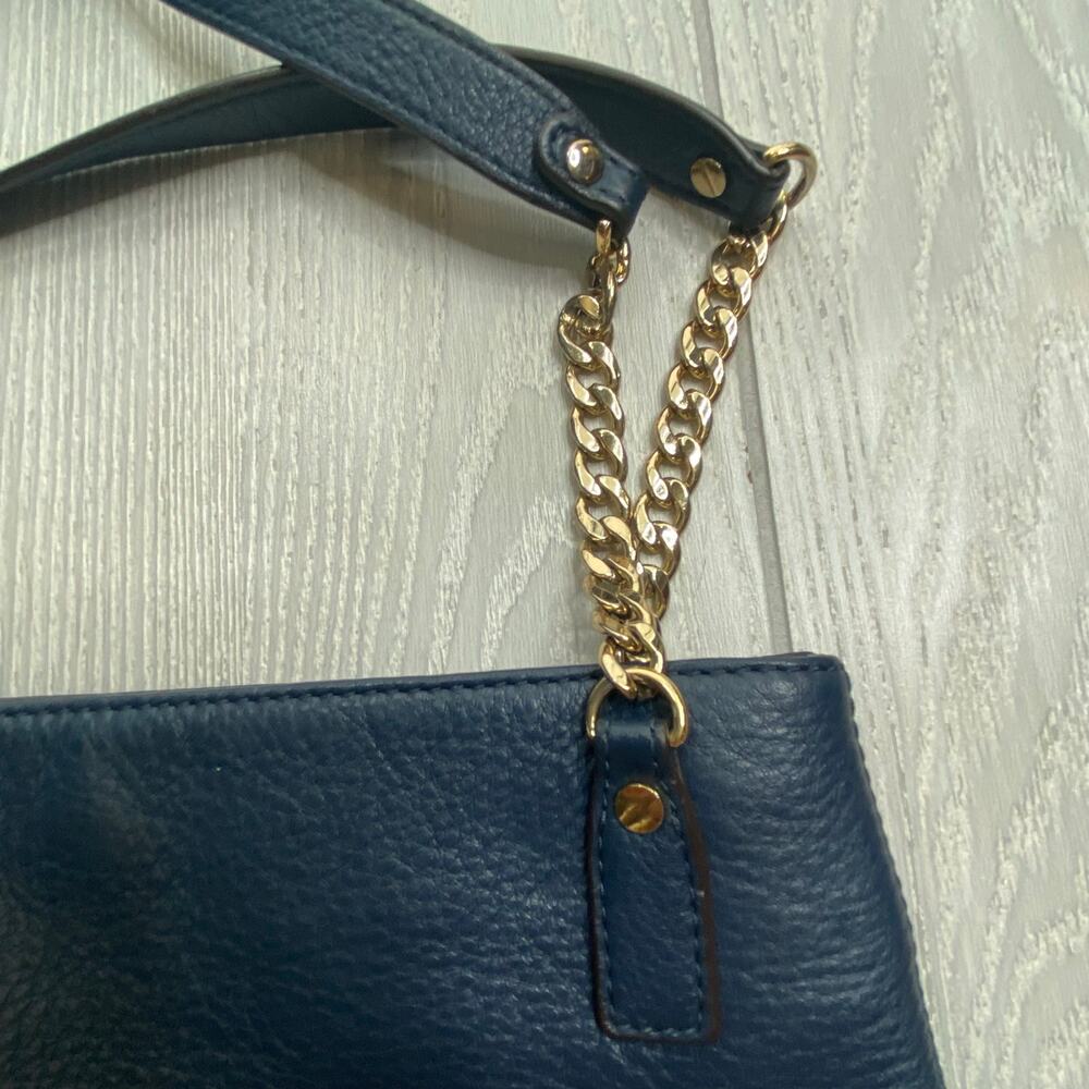 MICHAEL Michael Kors Navy Blue Leather Gold Ton Shoulder Bag - Picture 7 of 7